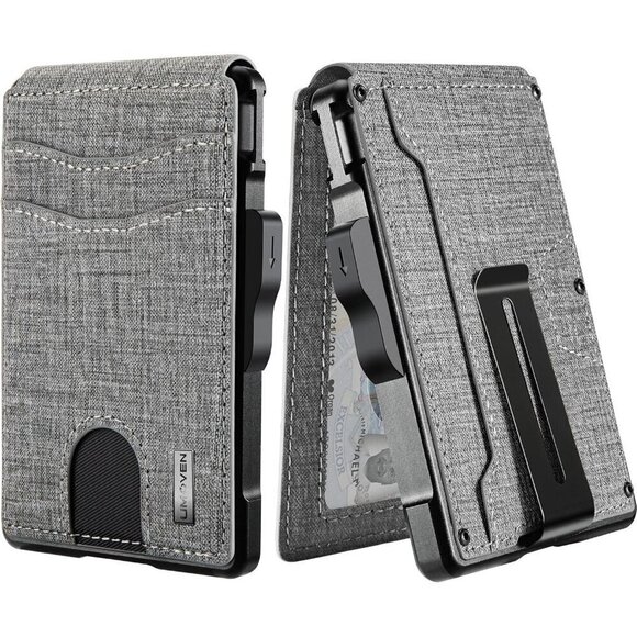 Men Grey Money Clip Slim Leather Slots Credit Card Holder RFID Bifold Wallet - Picture 1 of 6